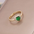 Elegant 18K gold-plated heart ring with green zircon and micro-paved white stones - Green / Adjustable Open
