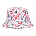 Weiße Fischerhut mit rotem Love-Text und Herzmuster für Outdoor-Sonnenschutz - M(56-58cm) / Geprägtes Gefühl LOVE Stil (5#)