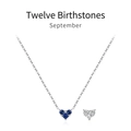 S925 sterling silver September birthstone necklace with blue heart-shaped pendants - September