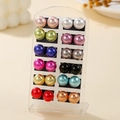 Set of 12 pairs of colorful faux pearl stud earrings on a transparent acrylic display stand - Colorful Mixed Pearl Set (XY0088-1)
