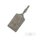 Grey PU leather luggage tag featuring embossed airplane icon and adjustable buckle strap - Luggage Tag / Gray