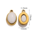 Oval stainless steel gold pendant with white stone inlay measures 19mm by 12mm - Large-White