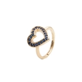 Anello regolabile a cuore cavo placcato oro con micro-pavé di pietre di zircone blu - Aperto Regolabile / Blu