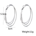 Silberne mehrlagige geometrische Creolen mit poliertem und texturiertem Finish, 5cm breit - Silber-Groß(5.3cm)