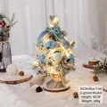 30cm mini blue Christmas tree with snow effect, LED lights, and burlap base - With Lights / 30cm / Blue