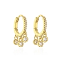 Orecchini a cerchio geometrici placcati oro con tre ciondoli pendenti in zircone - 3 Pendenti in pietra chiara rotonda