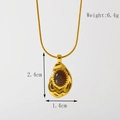 Vergoldete Edelstahlkette mit braunem ovalem Edelstein und Schlangenkettendetail - Tigerauge-Stil (X030) / Gold