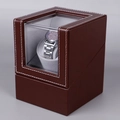 Caja para reloj automática en cuero PU marrón con ventana transparente y costura blanca - 1+0 Café Gris (Mini)