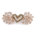 Sparkling heart and wings hair clip with brown and pink rhinestones on a gold base - Champagne