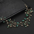 Handmade bridal hair vine with emerald green crystals and rhinestones in gold finish - Green Hair Vine
