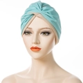 Turban headscarf for women featuring light blue and beige dual-tone twisted knot design - Light Green & Beige