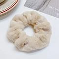 Beige plush faux fur scrunchie for women with high elasticity for hair styling - Khaki