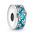 Silver cylinder charm bead featuring sparkling blue and white crystal cubic zirconia - Gradient Blue Rhinestone Pave Style (28)