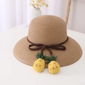 Cappello da sole per bambini in paglia marrone chiaro con graziosi ciondoli ananas - Taglia Bambini 54cm Circonferenza Testa (4-9 Anni) / Cappello Color Caffè