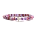 Detail of 6mm colorful polymer clay heishi bead bracelet with a white cross charm centerpiece - Elastic Style / Color 10
