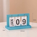 Blue minimalist wooden flip calendar with metal rings for stylish desktop organization - Blue