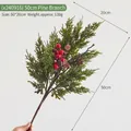 Artificial Christmas pine branch with red berries and cones, 50cm tall for holiday decor - (x240916) 50cm Berry & Pinecone Branch