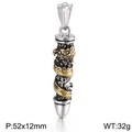Men's titanium steel dragon cylinder pendant with gold dragon relief in black finish - Two-tone Dragon Bullet (KP55731-BD) / Two-tone Gold (KP55731-BD)