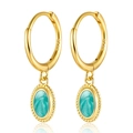 Orecchini a cerchio in argento S925 placcato oro con pendenti ovali in turchese - Orecchini in smalto verde / Smalto Verde - Oro