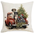 Housse de coussin Noël avec camion rouge vintage, chiens mignons et sapin festif - Style de Chien de Camion 11 / 45*45cm Lin simple face