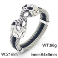 Bracelet pour homme en câble d'acier torsadé avec double tête de mort détaillée - Couleur Acier Crâne (KB163298-KFC)