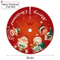 90cm red Christmas tree skirt with festive Santa and reindeer motifs for holiday decor - 90CM Tree Skirt Red Cartoon Four Characters