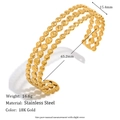 Three-layer 18K gold plated stainless steel cuff bracelet with bead texture on white background - Gold