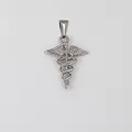 Zilveren Caduceus-hanger van roestvrij staal met slangen en vleugels op een witte basis - DJ06-Dubbele slang veer-Staal