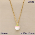 Golden stainless steel necklace with pink enamel peach fruit pendant and size details - Pink White Peach (KN292121-Z)