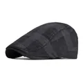 Classic dark grey plaid beret hat with textured corduroy finish and retro British style - Adjustable / Black
