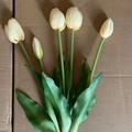 Creamy yellow artificial tulip bouquet with five stems on a cardboard background - 5 Stems Bundle / Autumn White