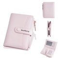Baellerry light pink short PU leather wallet for women with zipper and multi-card slots - Pink