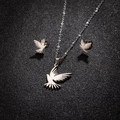 Stainless steel bird pendant necklace and stud earrings jewelry set in silver color - Steel Bird (151)