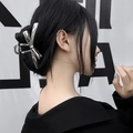 Silver Y2K metal butterfly hair claw clip worn by model for elegant hairstyling - Silver Shiny Bow Style (FJ3907)