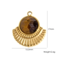 Golden fan-shaped stainless steel pendant with tiger eye stone and dimensions - Fan-shaped Beaded Edge Pendant - Yellow Tiger Eye