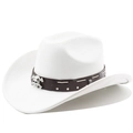 Seitenansicht: weißer Cowboyhut aus Wildlederimitat mit Lederband und Totenkopf-Nieten - M (56-58cm) / Reinweiß