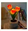 Three-head warm orange tulip night light with simulation leaves and white ceramic pot - 3 Heads-Pink-Plug-in