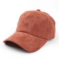 Close-up of tan faux suede texture and stitching on a classic six-panel baseball cap - Coffee / Adjustable
