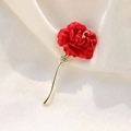 Close-up of elegant red enamel rose brooch with crystal accents on silk fabric - 3D Red Rose With Rhinestones (YY64-05)