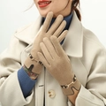 Khaki thermal winter gloves for women with faux suede finish and gold metal buckle detail - One Size / Khaki