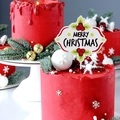 Acrylic Merry Christmas cake topper with festive holly leaves on red shield plate - Berry Style-White