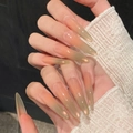 Uñas postizas cat-eye con degradado rosa y verde forma almendra y acabado brillo - XS / Stiletto Delgado (274)