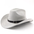 Klassischer hellgrauer Western-Cowboyhut aus Wildlederimitat mit schwarzer Schnalle - M (56-58cm) / Hellgrau