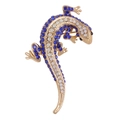 Golden crystal lizard brooch with blue and white rhinestones on white background - Blue Style (YNCP1128蓝色蜥蜴)