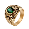 Men's retro gold United States military ring with large green gemstone and eagle carving - Gold Green Zirconia