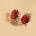 Orecchini placcati argento con grandi gemme rosse ovali in castone classico a griffe - Rosso (Base Argento)