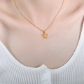 Punk style spider pendant necklace in golden finish with thin snake bone chain - P1585-Spider Pendant-Snake Chain