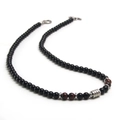Unisex stainless steel beaded necklace featuring black obsidian and red tiger eye stones - Red-brown (Red Tiger Eye) / 55cm
