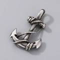Retro-Ankeranhänger in Antik-Silber mit realistischen Seildetails aus Titanstahl gefertigt - Vintage Anker Stil (KP120071-MZOZ) / Nur Anhänger