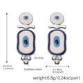Detailweergave van blauwe emaille oogoorbellen met afmetingen en roestvrijstalen kenmerken - Stalkleurige Evil Eye Oorbellen